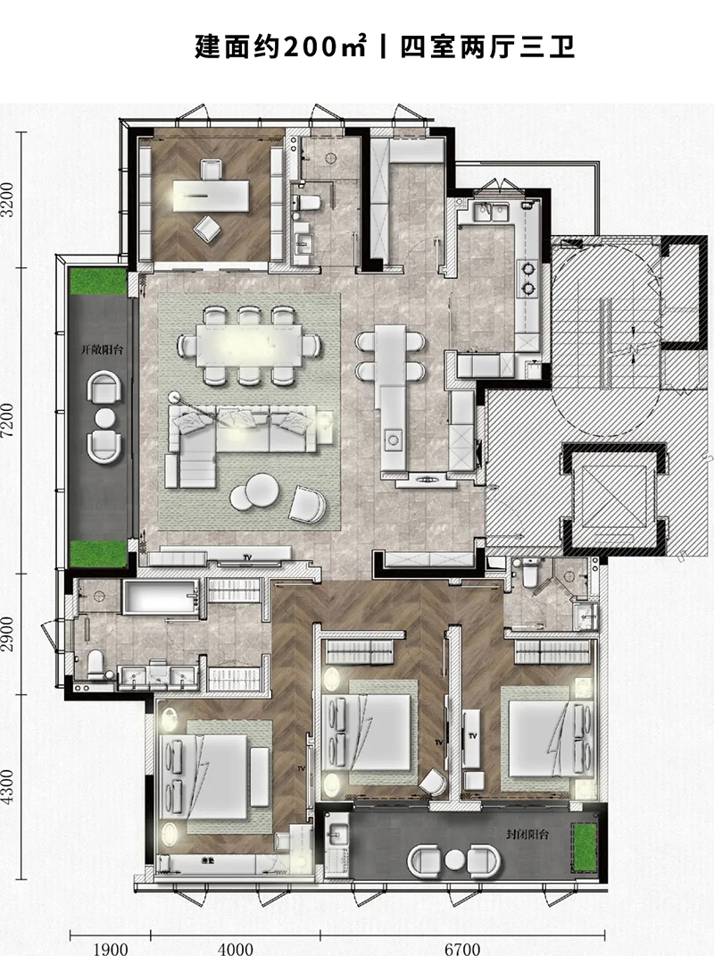 建面约200㎡E户型