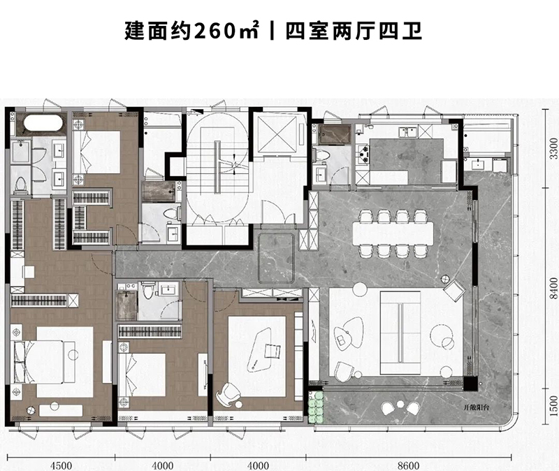 建面约260㎡户型 